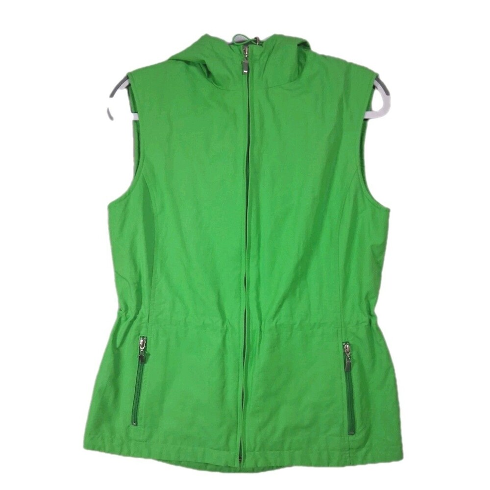 Talbots Jacket Womens Medium Vintage Hooded Sleeveless Drawstring Waist Green